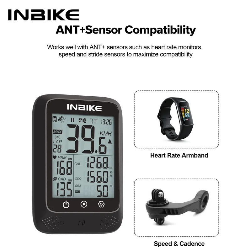 INBIKE Bicycle Computer GPS Wireless ANT+ Bluetooth  2.3 inch Bike Speedometer Computers Waterproof Cycling Computer Accessories