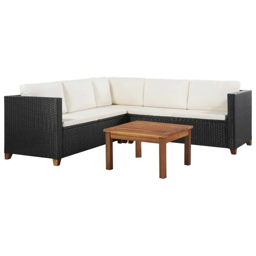 

4 Piece Patio Lounge Set with Cushions Poly Rattan Black