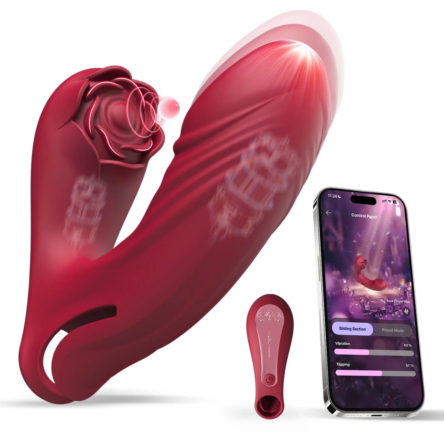 APP Remote Finger Vibrator 9 Vibration + Tapping Dual Clit & G-Spot Stimulator Rechargeable Adult Sex Toy for Women & Couples