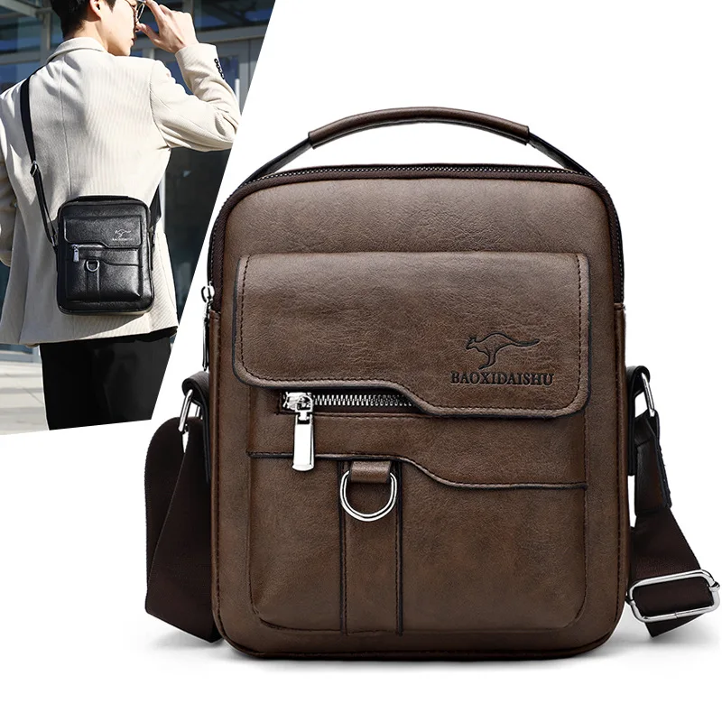 Kangaroo Luxury Brand Men\'s Shoulder Bag Vintage Messenger Bag Leather Men Handbag Split Leather Crossbody Bags For Men 2024 New