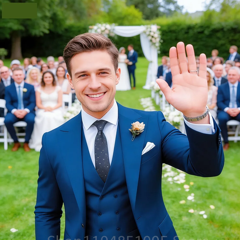 

Elegant Pink 3 Piece Slim Fit Men's Suits with Vest And Pants for Wedding Groom Tuxedo Prom Formal Male Party Business Blazer