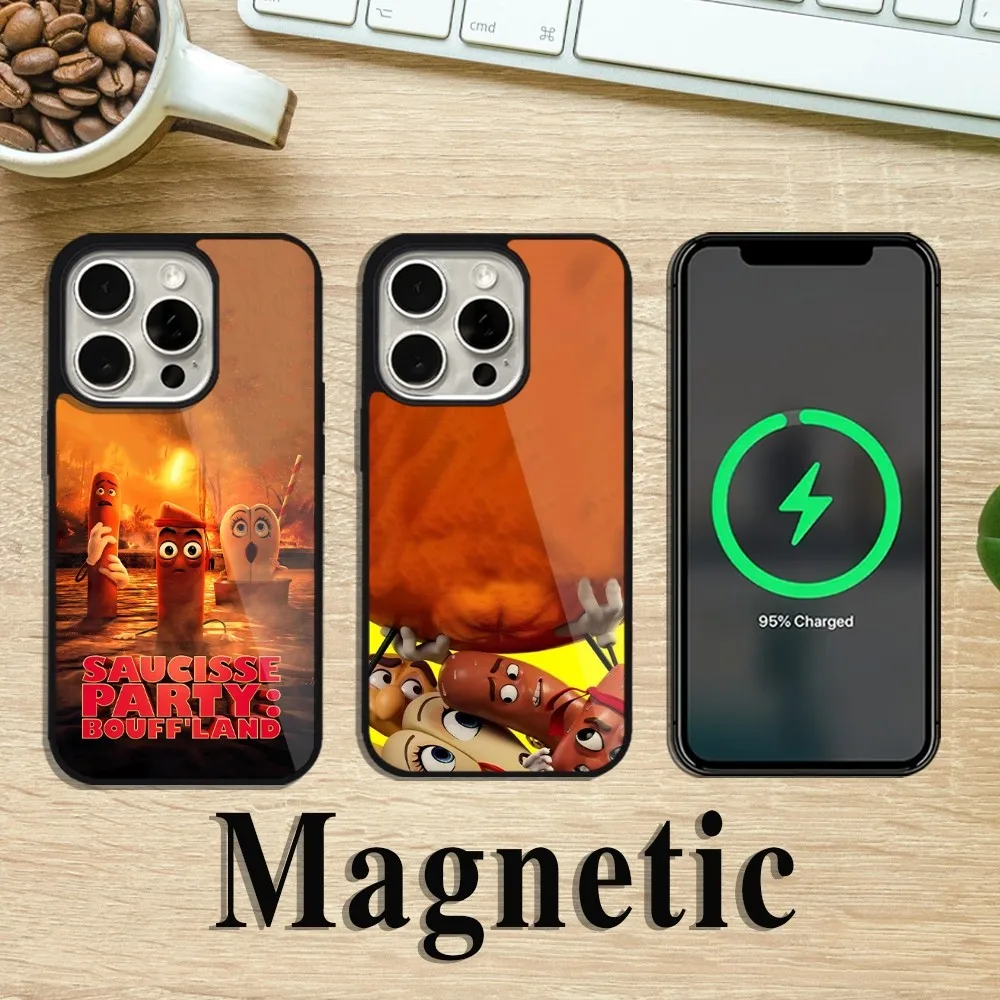 Cartoon Sausage Party Phone Case For iPhone 11 12 13 14 15 Pro Max Plus Magsafe Magnetic Wireless Charging