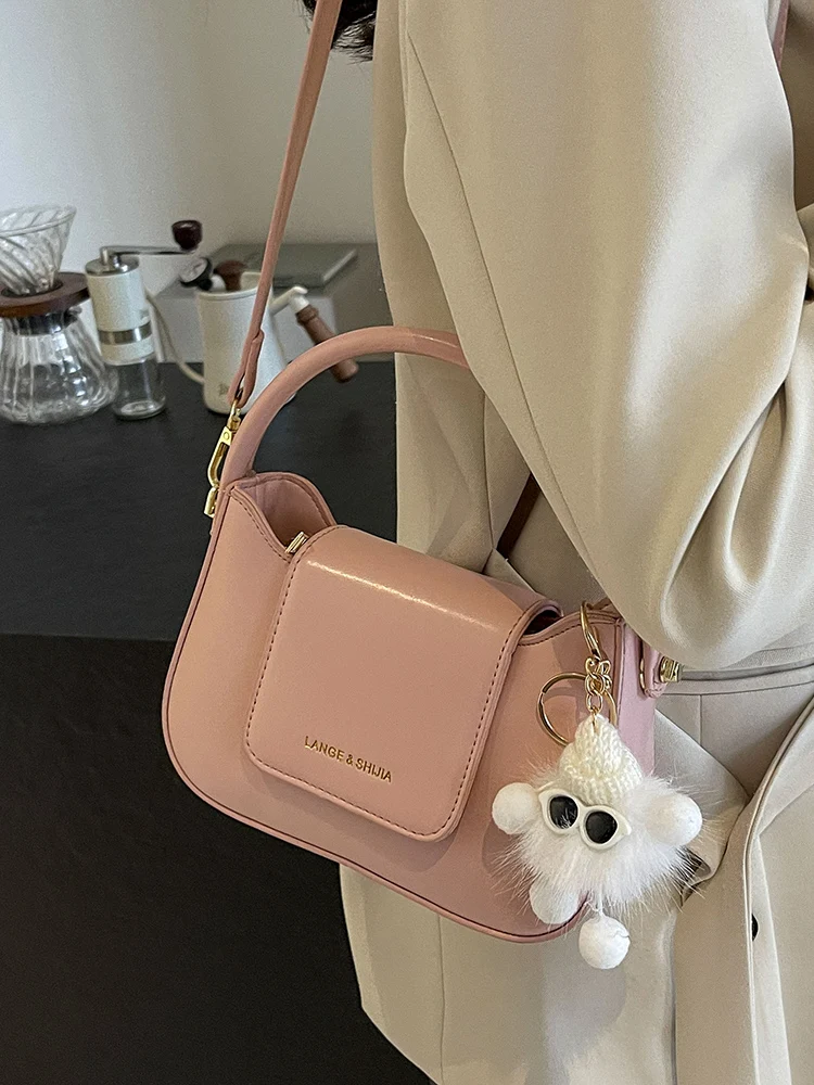 Pink PU Leather Small Square Bag for Women 2024 Spring Classic Flap Design Female Crossbody Bags High-Grade Sense Lady Handbag