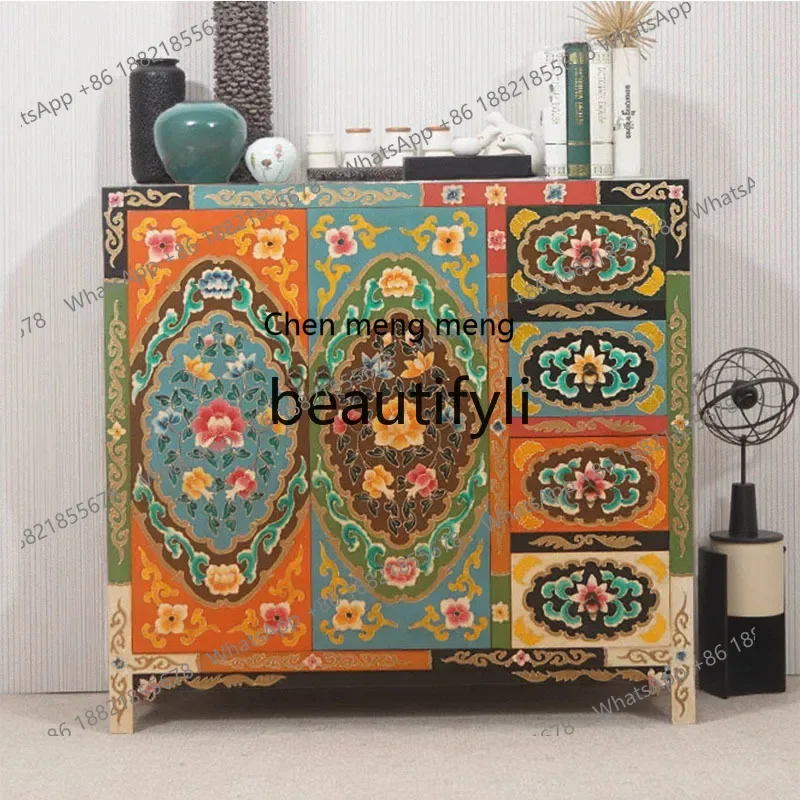 N178 G  Chinese solid wood dinin side tea cabinet simple pastoral style storae wine cabinet kitchen cupboard retro