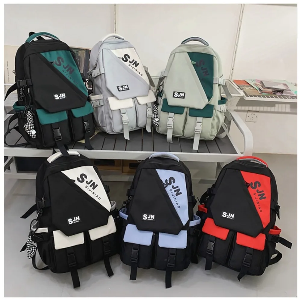 Lightweight nylon fabric student schoolbag, large-capacity flip cover lock, women's travel computer backpack, men's bag