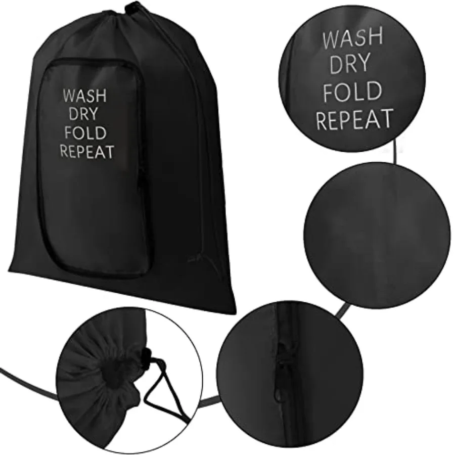 2 Pcs Travel Laundry Bag Washable Dirty Clothes Bag with Drawstring and Zipper for Suitcase, 22 x 18 Inch