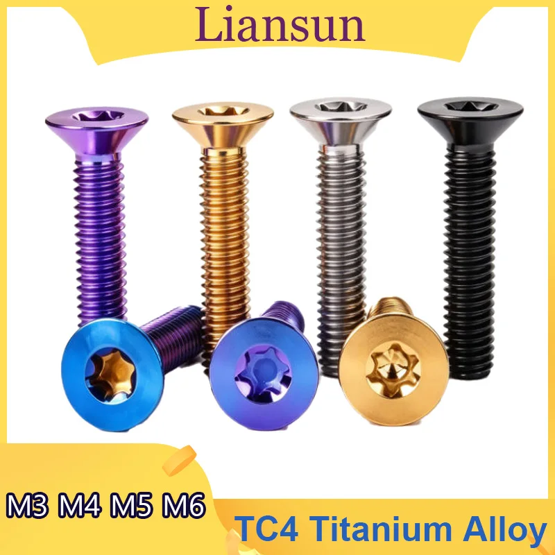 5Pcs Titanium Bolt M3 M4 M5 M6 Flat Head Countersunk Six Lobe Torx Screw Bicycle Motorcycle For Motorcycle Modification L：8-40mm