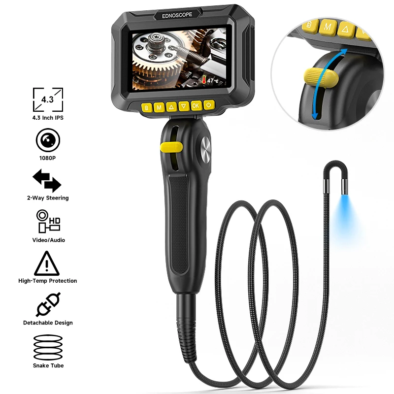 

2-Way 360° Steering Endoscope Detachable Design 8.5/6.2MM Articulating Borescope 1080P 4.3'' IPS Screen for Insepct Piping Sewer