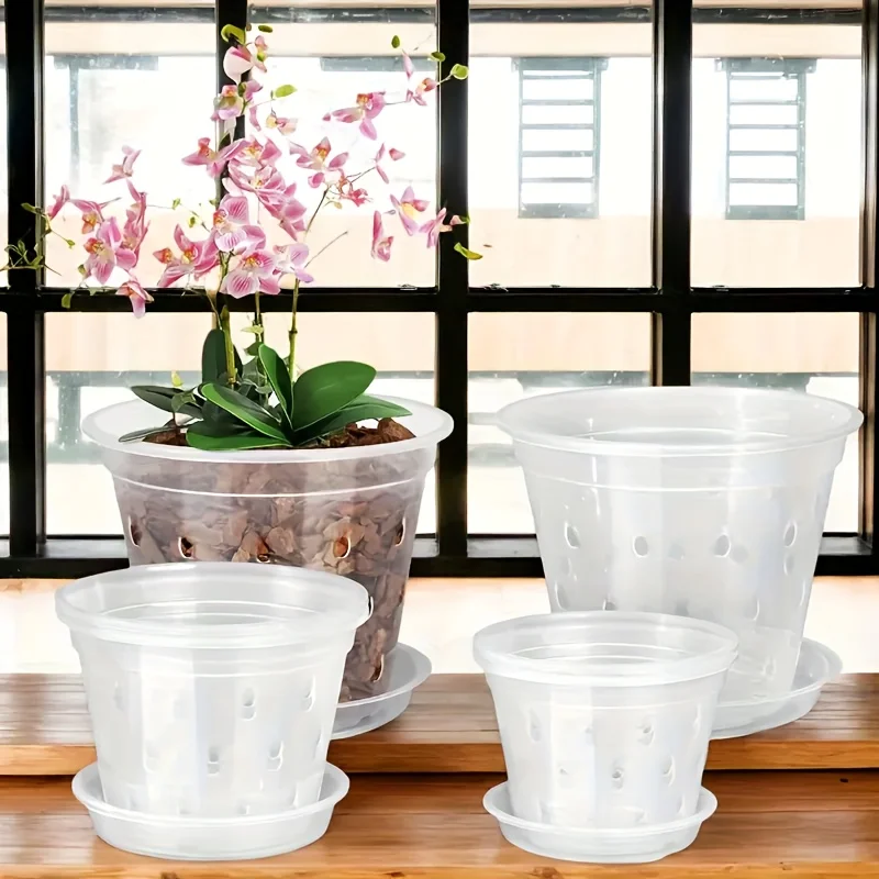 5Pcs Transparent Orchid Pot Root Control Plastic Orchid Pots With Holes Breathable Plant Growth Container Garden Supplies Gift