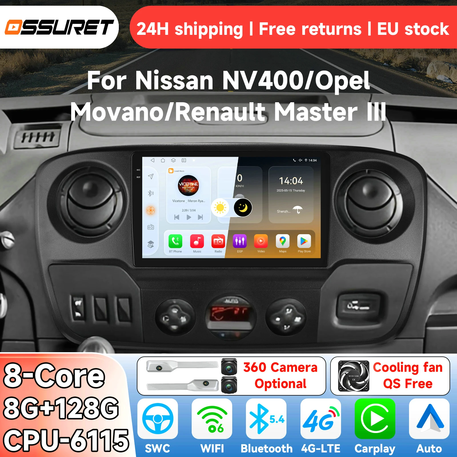 Android 14 autoradio voor Renault Master III 3 Nissan NV400 Opel Movano 2010-2021 Intelligente Carplay Auto Multimedia GPS 4G 6115 - afbeelding 2
