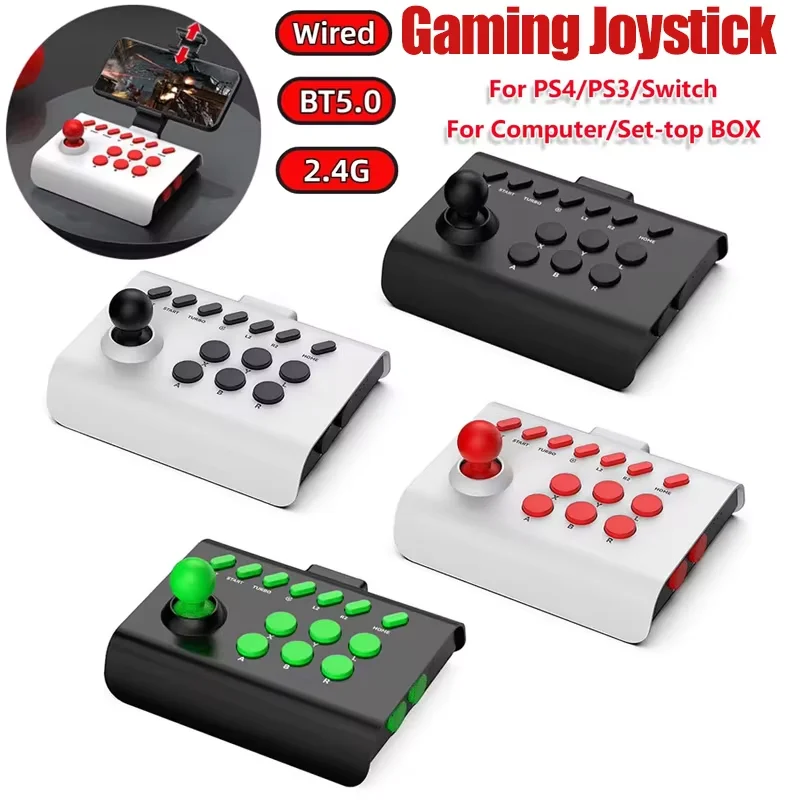 6 In 1 Retro Arcade Console Game Joystick Rocker 3 Connection Modes Wireless Bluetooth Wired Fight Controller for Switch PS4 PS3