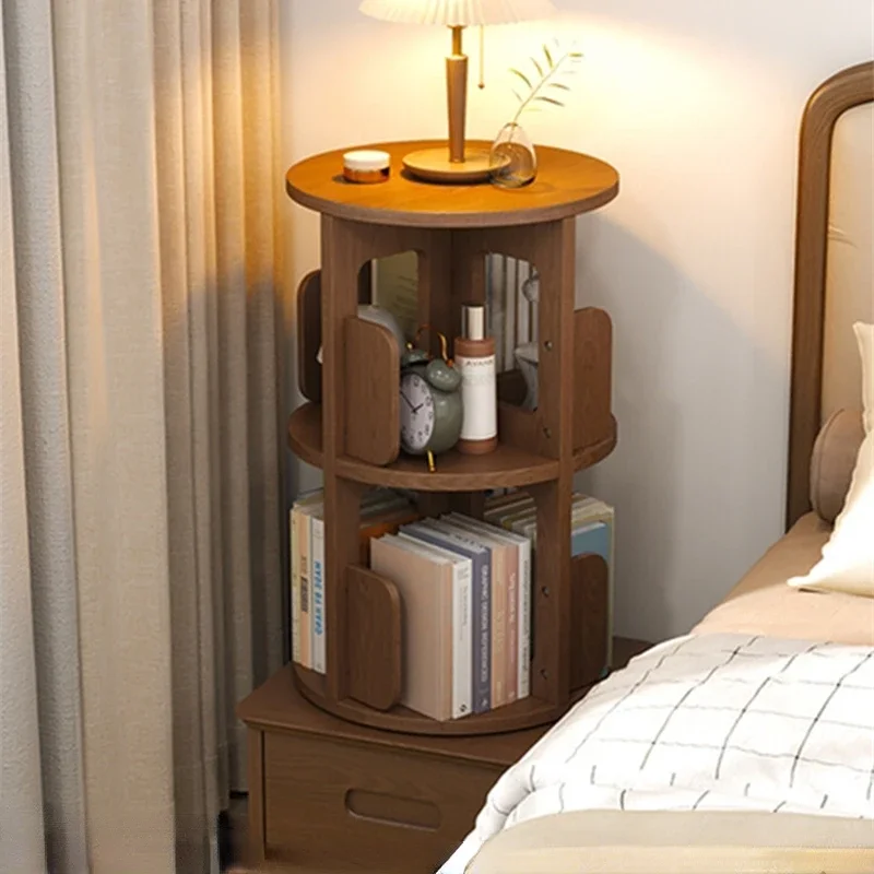 

Living Room Rotating Storage Rack Multi Functional Mobile With Wheel Children's Bookcase Bedroom Bedside Cabinet Shelf