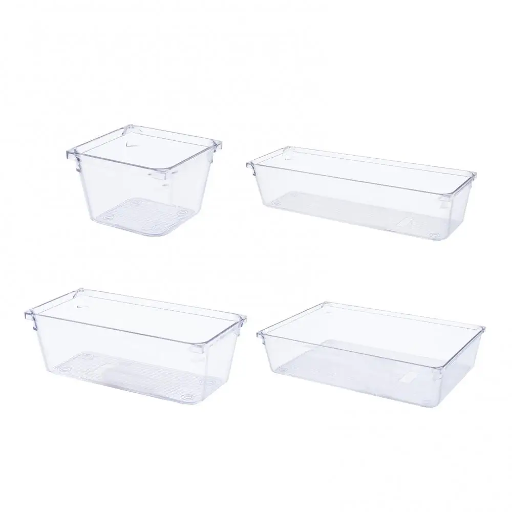 4 Sizes Desk Drawer Organizer Clear Drawer Dividers Storage Box Bins Case Trays for Utensil Makeup Groceries Bathroom Bedroom