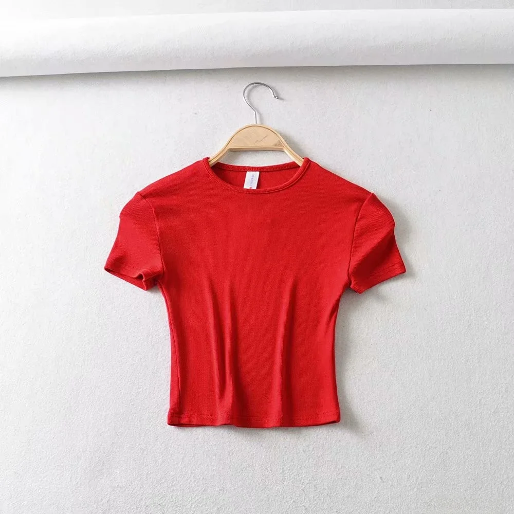 Summer Sexy Tight Fit Short Sleeve Women's T-shirt Ins Trendy Ribbed Short T-shirt Internet Famous Short Base Top