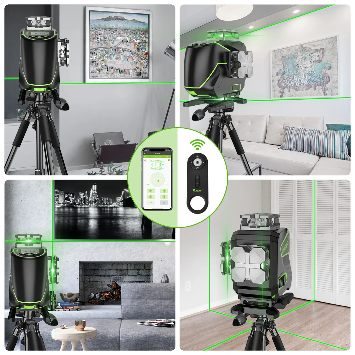 Imagem -04 - Auto-nivelamento Nível Laser 4d Cruz Linha Laser com Tela Lcd Controle Remoto Bluetooth Tiling Floor sem Suporte 16 Linhas Huepar4d