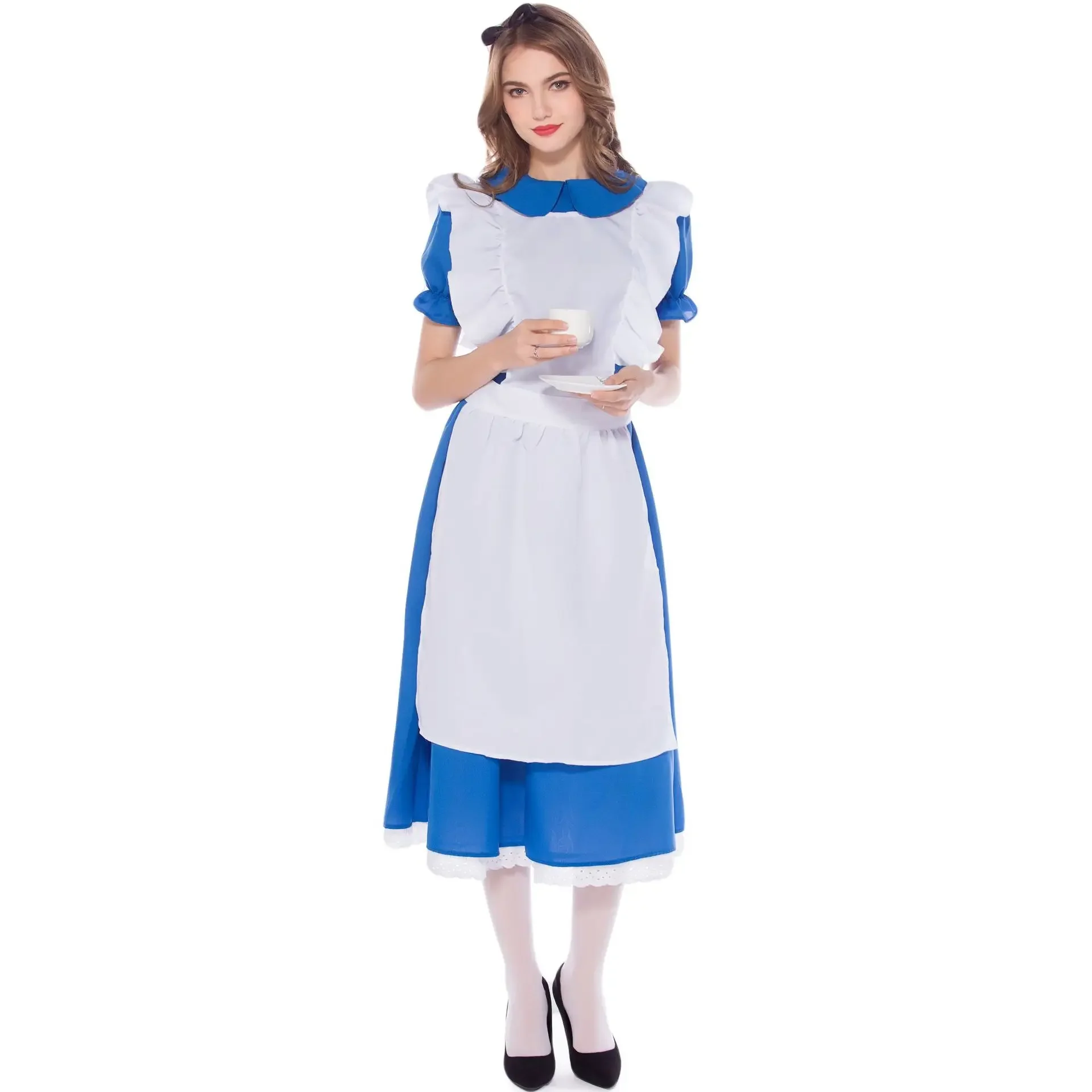 Women's Blue Alice in Wonderland Costume Halloween for Adult Party Lolita Maid Dress Cosplay Japanese Anime Maid Costumes