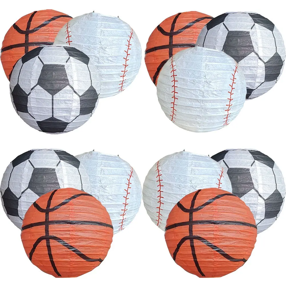 

12 шт. бумажных фонариков в спортивном стиле для дня рождения, декора класса, празднований на улице и в помещении, баскетбол, футбол