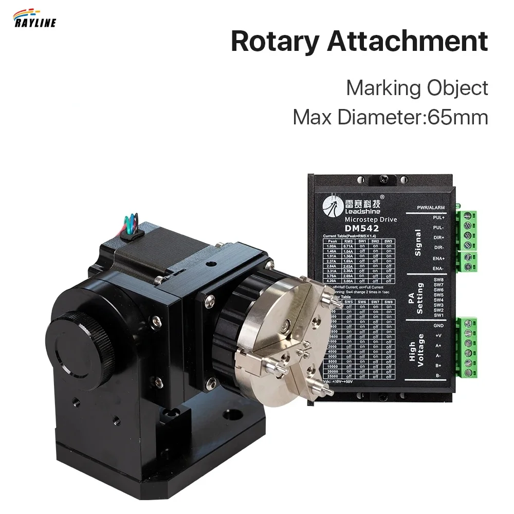 Rotary Attachment MAX Diameter 65mm with Chuck for Fiber laser Marking & Engraving Machine Cup & Ring DIY Letter