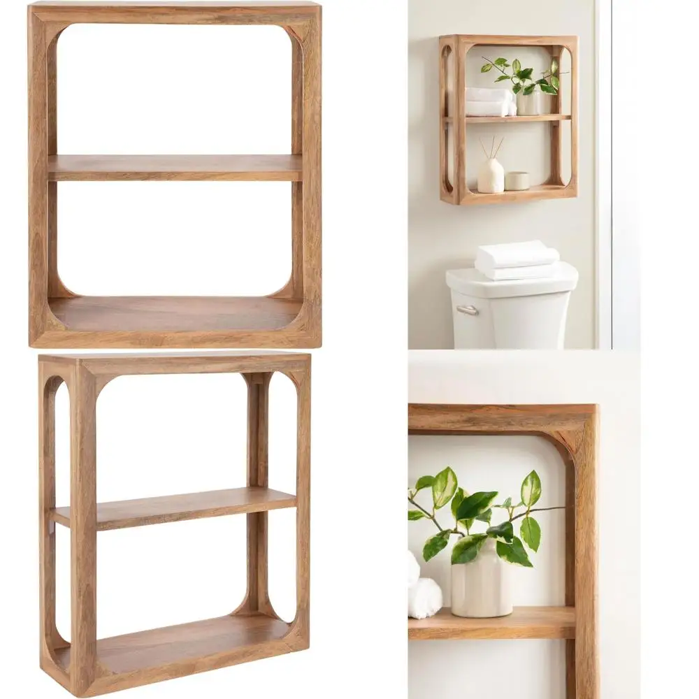 

Mango Wood Tiered Wall Shelf, 18 x 7 x 22, Natural Finish, Stylish Storage for Bathroom or Living Room