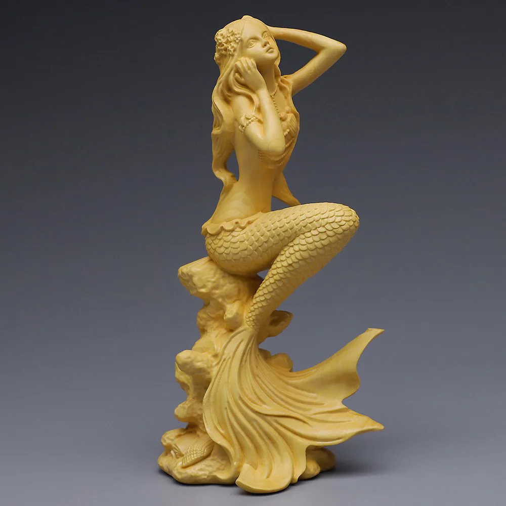 

Natural Solid Wood Mermaid Figure Statue, Fantasy Figures Hand-Carved Lovely Home Room Office Decoration Statue