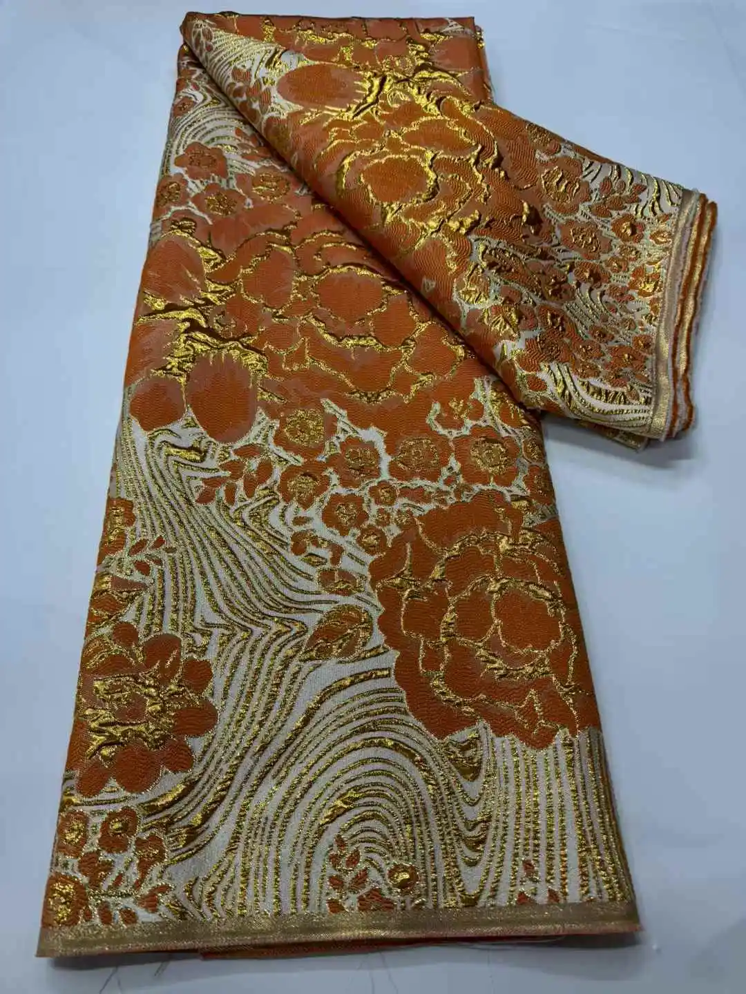 Newest African Brocade Lace Fabric Nigerian Gild Jacquard Lace Fabric Luxury Sew for Women Wedding Party Dresses,5Yards