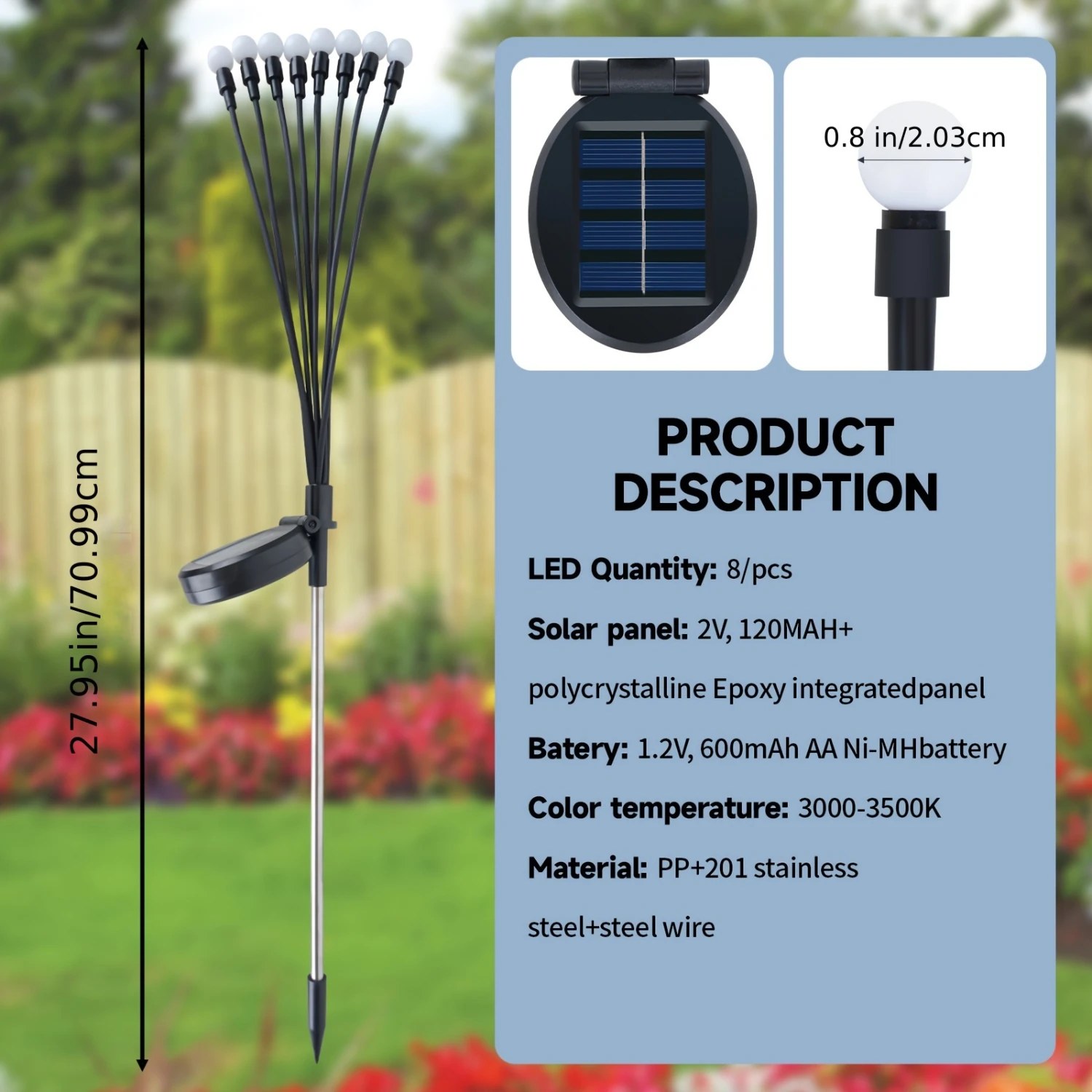 2 Pack Solar-Powered Swaying Garden Lights - Wind-Activated, Water-Resistant, High Flexibility Iron Wire & Heavy Bulb Base, Warm