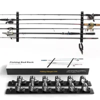 Soporte para caña de pescar con montaje en pared/techo ​ ​   – El estante de almacenamiento horizontal contiene 6 varillas, sistema de organización de garaje