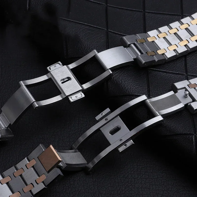 حزام (استيك) ساعة 21 مللي متر 26 مللي متر الرجال النساء كامل سوار الفولاذ المقاوم للصدأ ل AP رويال أوك 15400 26331 15500 حزام ساعة اليد مشبك قابل للطي