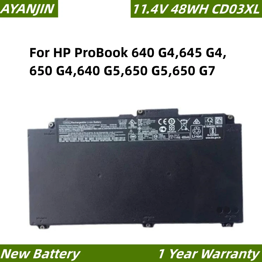 CD03XL 11.4V 48WH Laptop Battery For HP ProBook 640 G4,645 G4,650 G4,640 G5,650 G5,650 G7 HSTNN-UB7K HSTNN-LB8F HSTNN-IB813