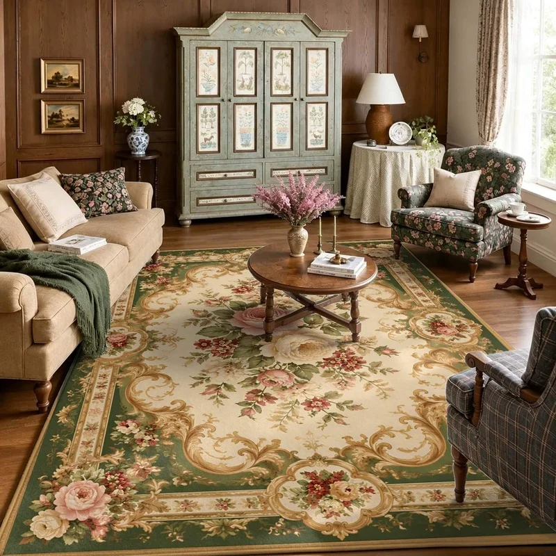 1Pc European Palace Retro Floral Carpet, Bohemian Style Decorative Carpet, Suitable for Living Room, Bedroom, Dining Room, Bedside, Indoor and Outdoor Patio, Home Decorative Accessories
