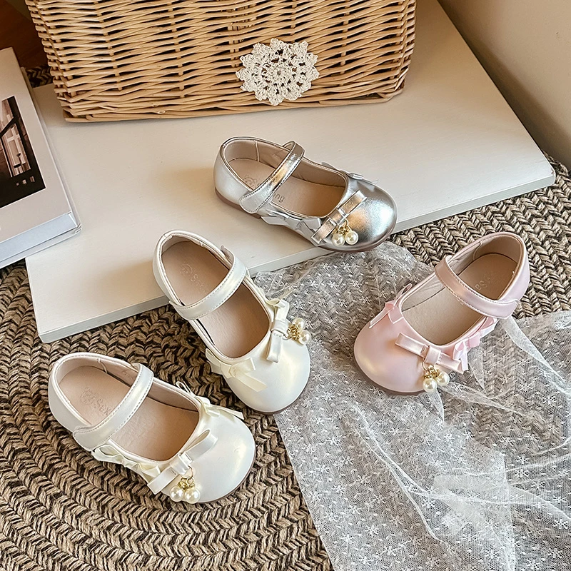 

Children Leather Shoes Round Toes Kids Dress Shoes Soft Sole Versatile 2026 New Fashion Girls Princess Flats Korean Style Sweet