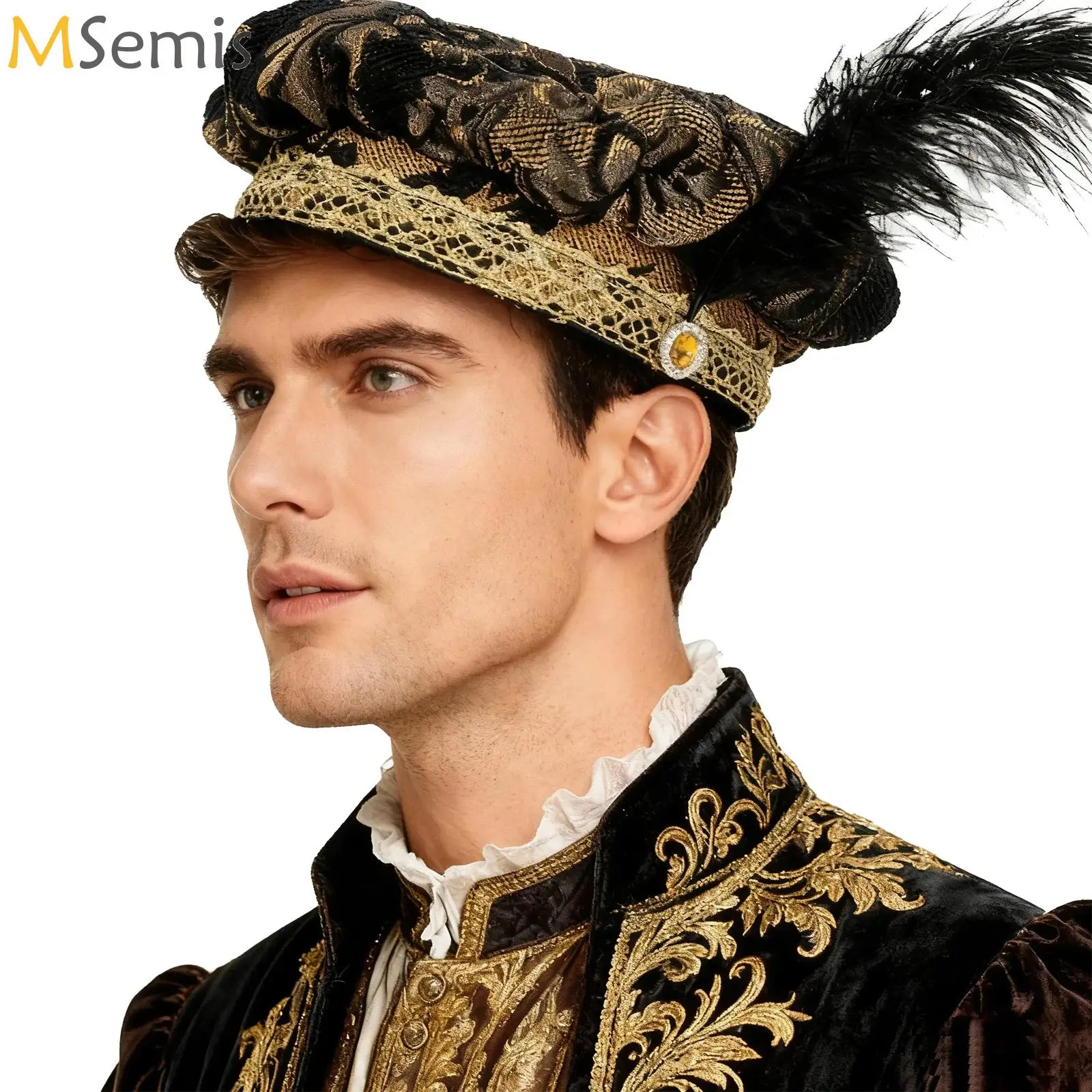 1Pc Middeleeuwse 15e Eeuw Renaissance Gevederde Baret Floppy Hoed Delicate Carnaval Cosplay Kostuum Accessoires voor Vrouwen Mannen