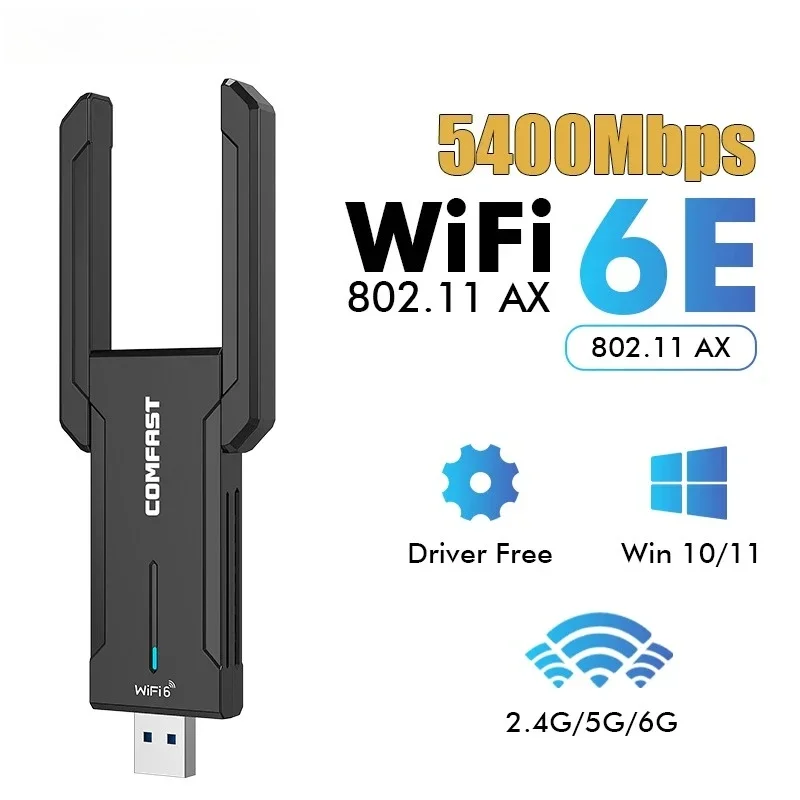 For AX5400 WiFi USB Adapter WPA3 encryption 2.4G/5.8G/6GHz USB3.0 WiFi 6 Gigabit Signal Receiver Wireless Lan Card for Win10/11