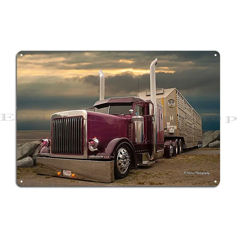 Purple Peterbilt Livestock Hauler Metal Sign Designer Cinema Wall Decor Wall Decor Cinema Tin Sign Poster