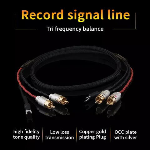 YYAUDIO 4 Core Pure Copper OFC 2 RCA to 2 RCA Ground U Spade Plug Audio Phono Tonearm Cable with Ground Wire Dual Magnetic Ring