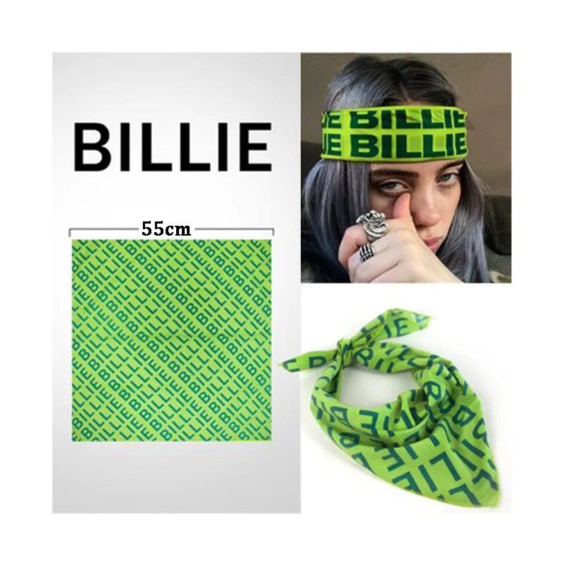 Billie New Hip Hop Bandana Concert Perimeter Green Headscarf Fashions Polyester Digital Allover Printed Headwear Birthday Gifts