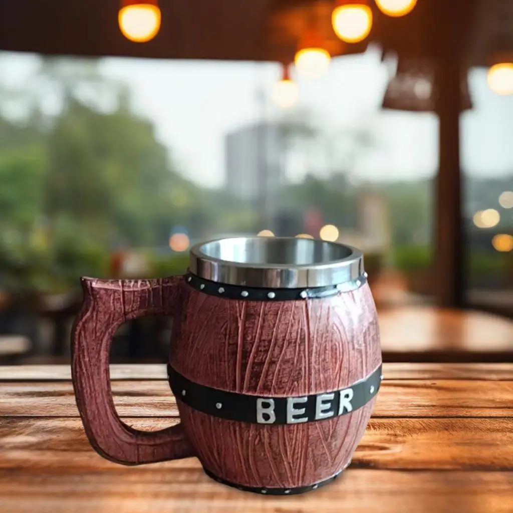 Wooden Handle Beer Mug Stainless Steel Body 580ml Creative Coffee Tea Cup for Pub Home Gift