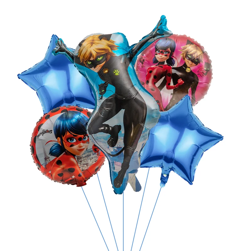 5pcs Ladybug Girl Theme Party Balloons Decors 32‘’ Number Black Cat Hero Baby Shower Birthday Party Decorations Supplies Globos