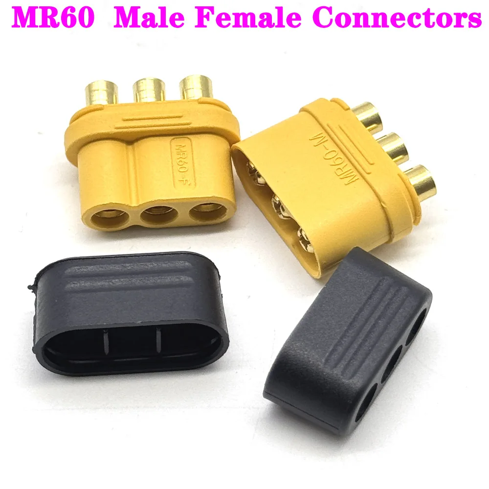 1pcs 1set MR60 MR 60 Three Hole Female Male Connector Three-core Connector With Sheath 3.5mm Plated For Lipo ESC RC Model