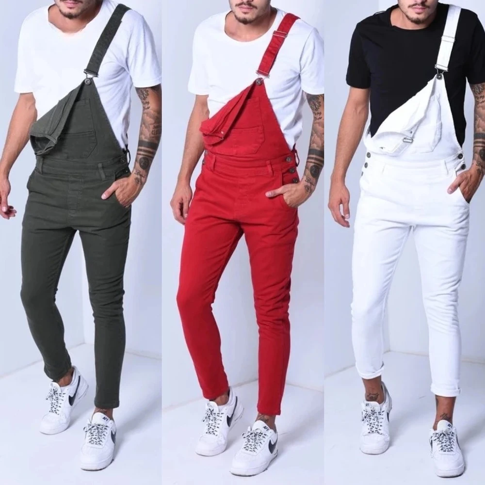 

Мужской джинсовый комбинезон 2026: повседневный, облегающий, красно-черный, цельный, для отдыха, больших размеров (до 3XL)