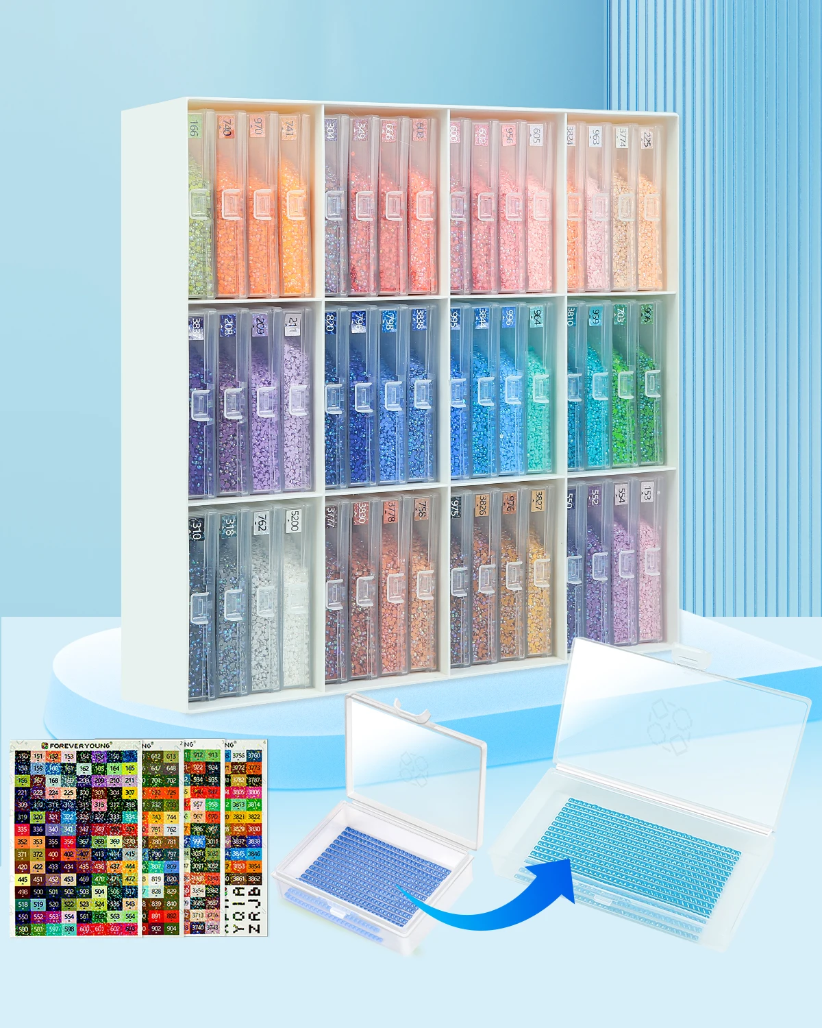 ForeverYoung 48pcs Extra Large Diamond Storage Containers Trays & Rack - Organized Solution for Diamond Painting Accessories