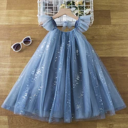 Elegant Princess Dress for 3-8 Yrs Girls Birthday Party Tulle Tutu Dress Summer Kids Girl Clothes Casual Children Clothing Wear