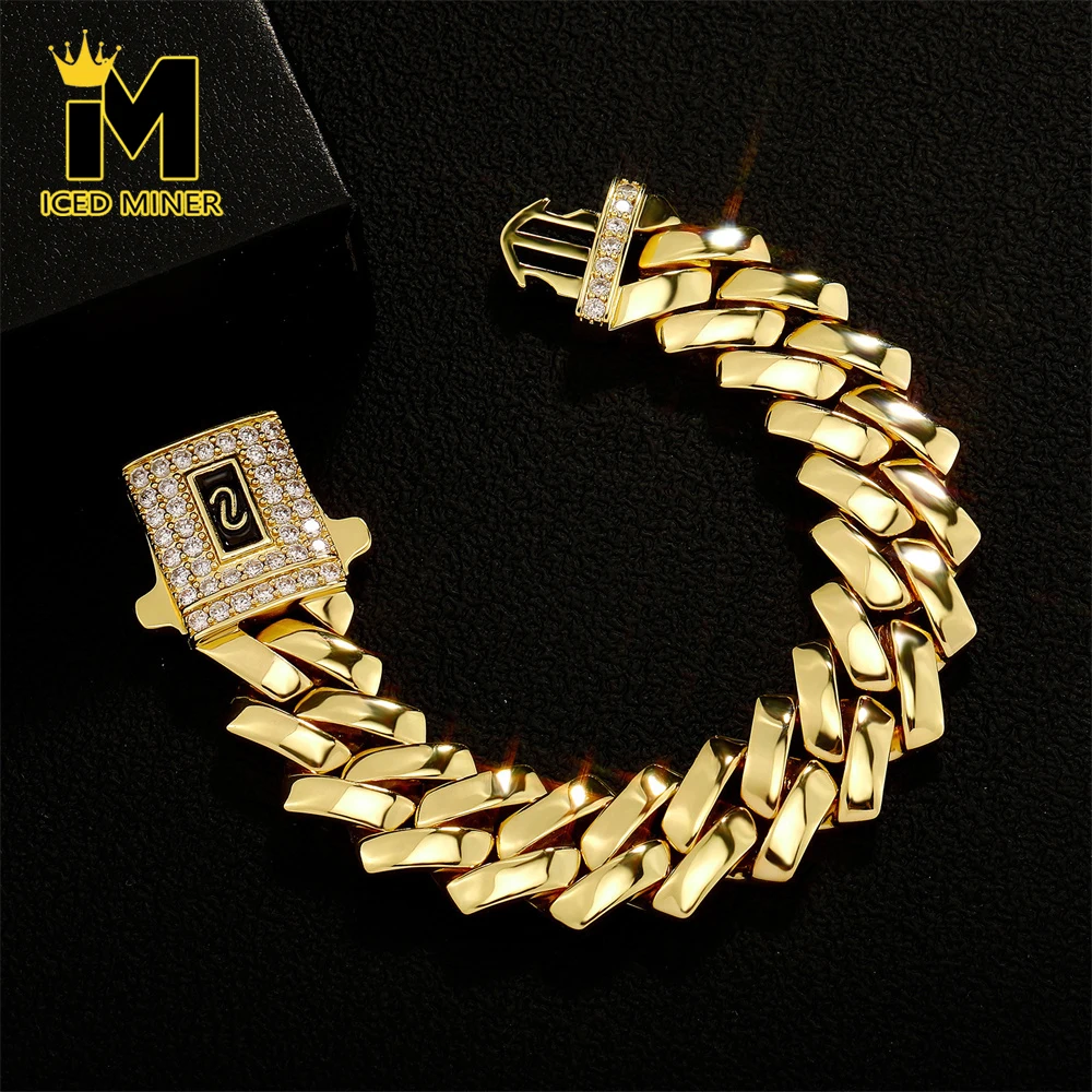 18mm Icedminer Iced Out Cuban Link Chain Necklace Brass with Bling Zircon Bracelets for Men Women Hip Hop Jewelry Free Shipping