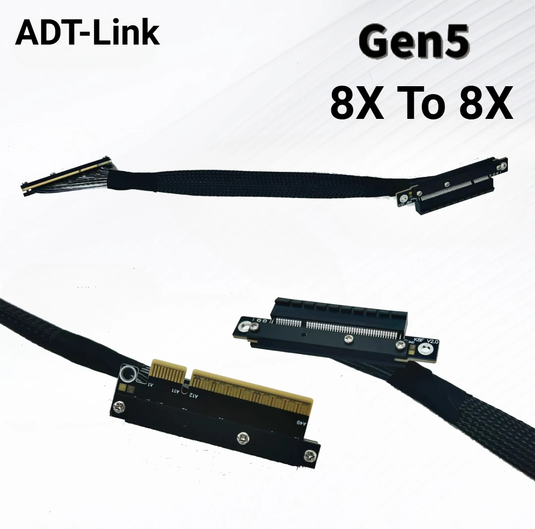 PCI-E 5.0 X8 Slot Reverse Left/ Right Bending Graphics Card Extension Cable 8X Gen5 Lossless for Chassis Server NVIDIA  AMD GPUs