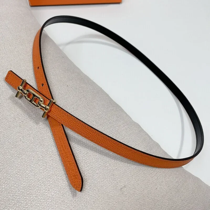 Women's slim waist simple belt 1.3 fish grain full head layer with two sides with steel hollow-out buckle accessory belt