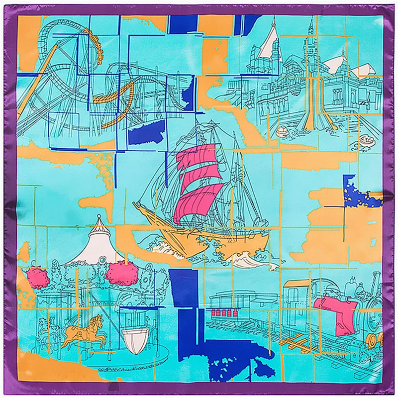 Horse Map Square Scarf 2024 New Scarves For Women Satin Silk Scarf Female Shawl Bandana For Head Hijab Fashion Scarfs For Ladies