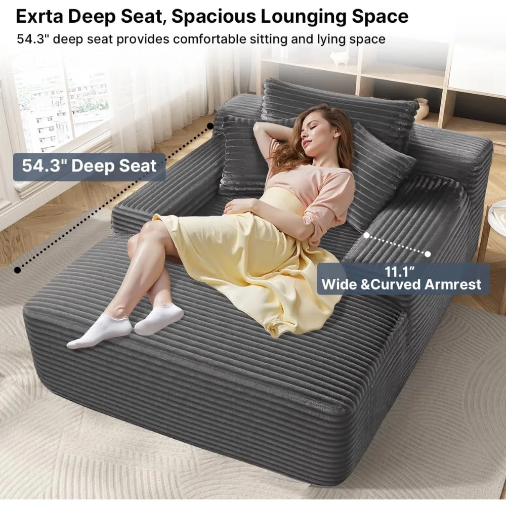 كرسي صالة سروال قصير من القطيفة باللون الرمادي كبير الحجم، سرير أريكة سحابي داخلي، أريكة مريحة منفوشة لغرفة النوم أو غرفة المعيشة