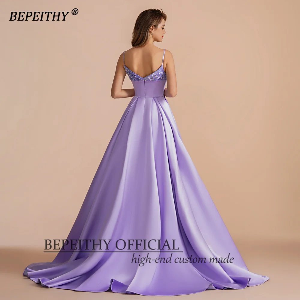 BEPEITHY Customized New Purple V Neck Long Prom Dresses For Women 2023  A Line Floor Length Sexy Slit Evening Party Gown Elegant