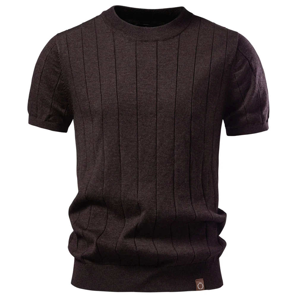 AIOPESON 100% katoenen gestreepte T-shirts voor heren effen kleur O-hals zacht aanvoelend comfortabel casual zomerkleding top