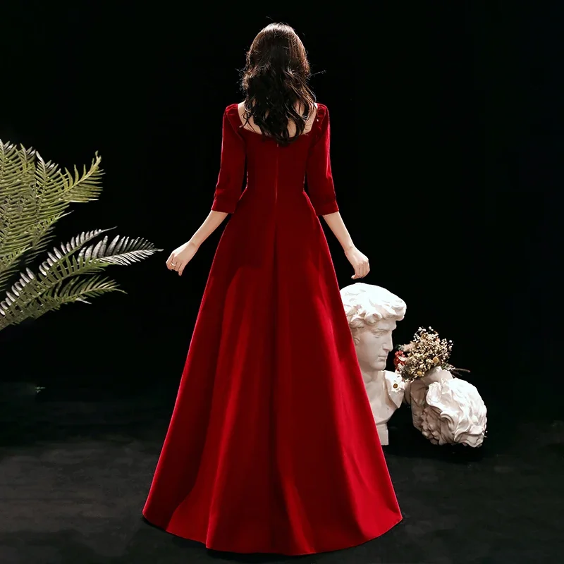 It's Yiiya Evening Dress 2020 For Women Square Collar Evening Dresses Long Velour Formal Gowns Plus Size robe de soiree LF141